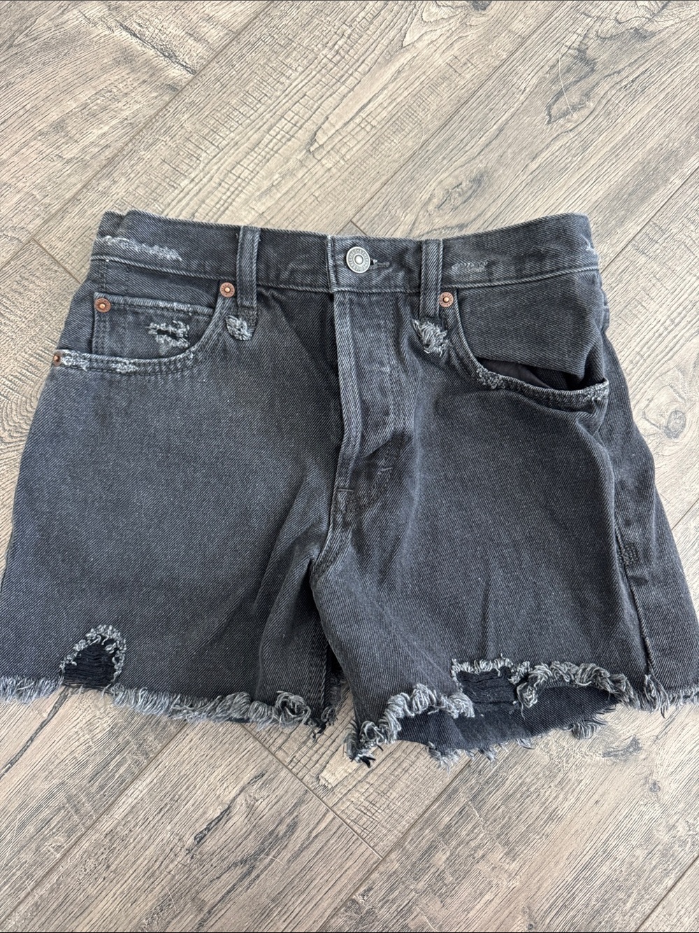 We The Free Black Distressed Cutoff Denim Shorts